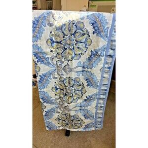 Waverly Floral Lined Wide Pocket Valance Blue & Gold Layered 18x52in